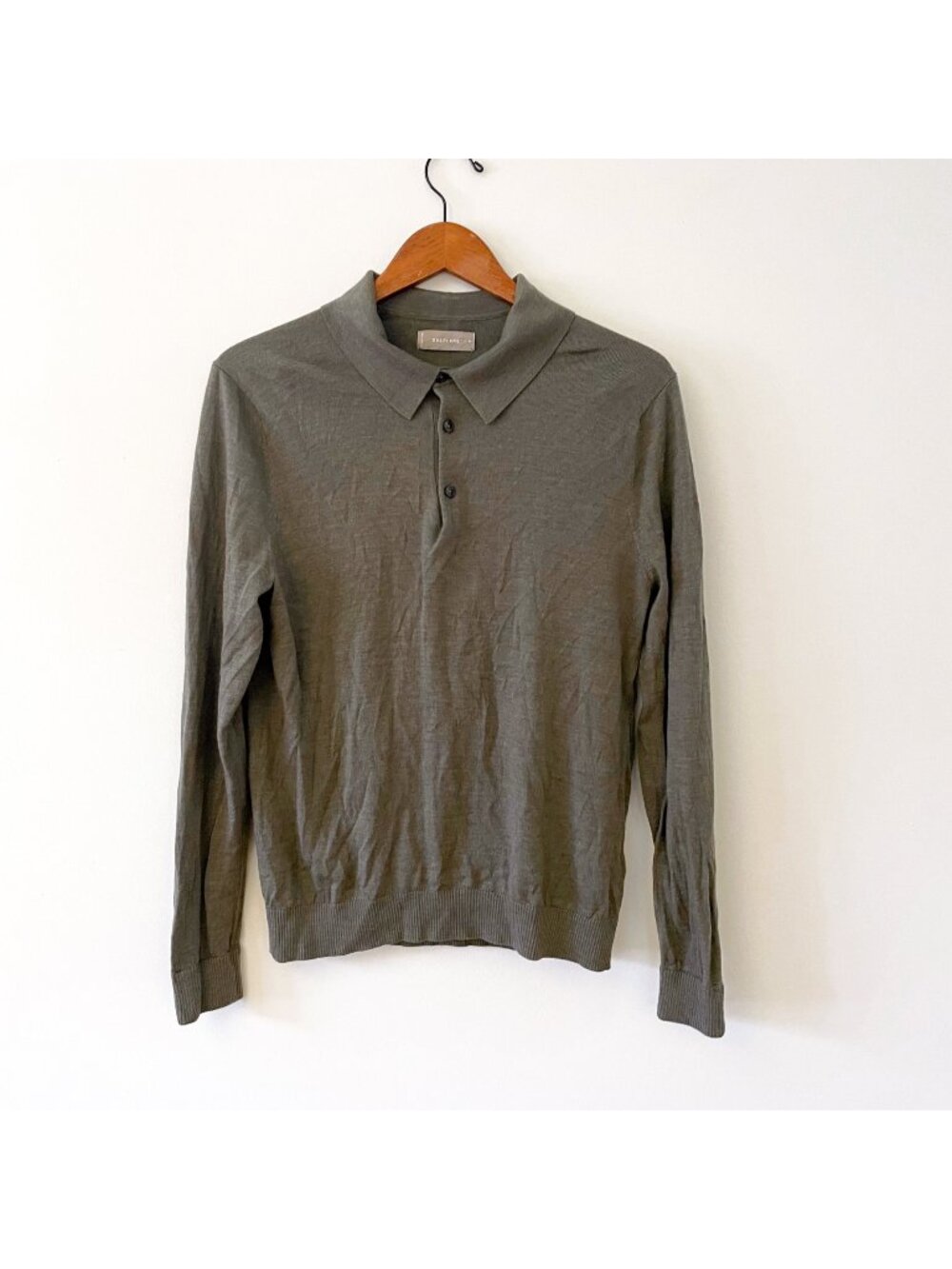 Everlane Men's Moss Green Wool Polo Sweater, Size Medium